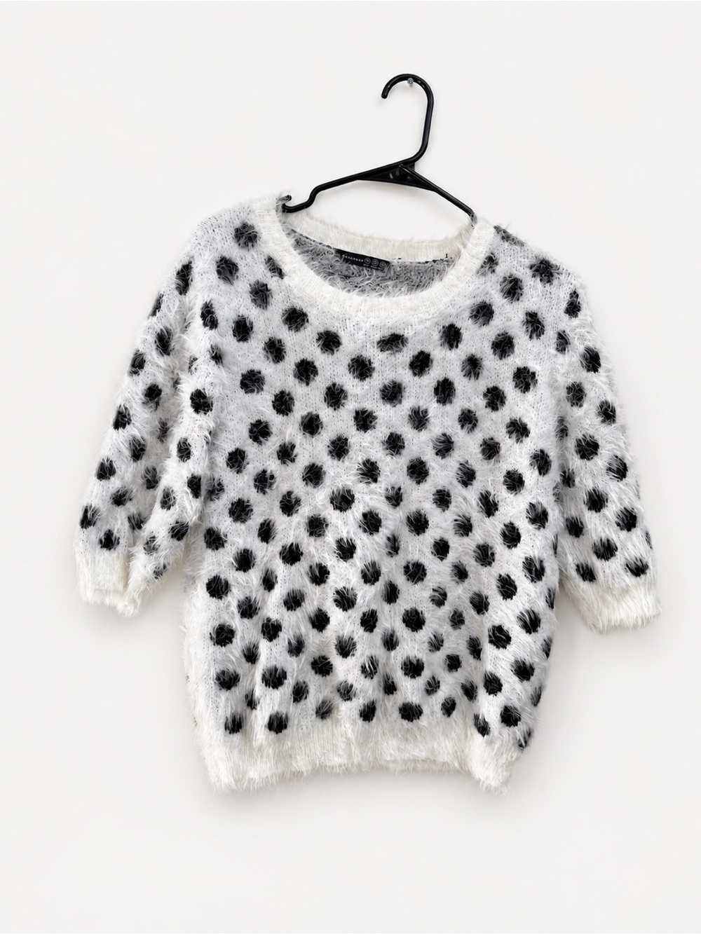 Atmosphere White & Black Spotted Fuzzy Knit Sweater, UK 14